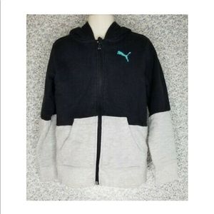 Puma Hooded Full-Zip Sweatshirt Jacket - Black & Gray - Boy's 6